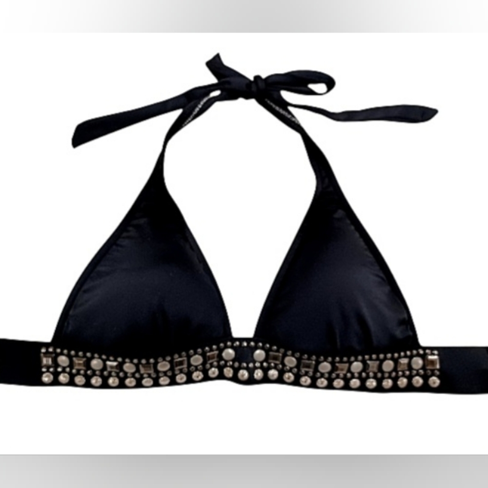 VENUS Black Studded Triangle Bikini Top